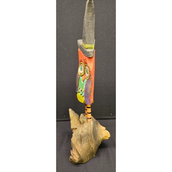 Primitive Folk Art Whimsy Creations Owl w Witches Hat Halloween Carving Figurine - Picture 4 of 9